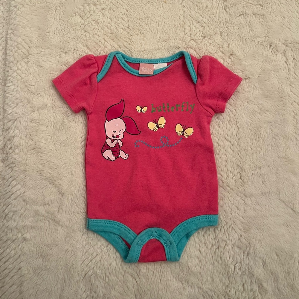 Disney Pink and Teal Bodysuit with Butterfly and Piglet Design